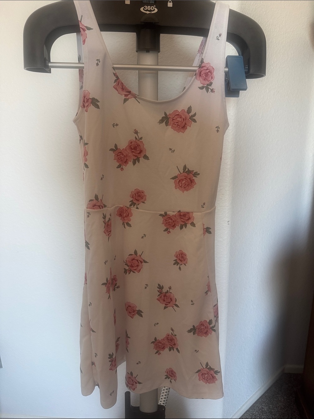 Divided Blush Floral Midi Dress with Pink Rose Print